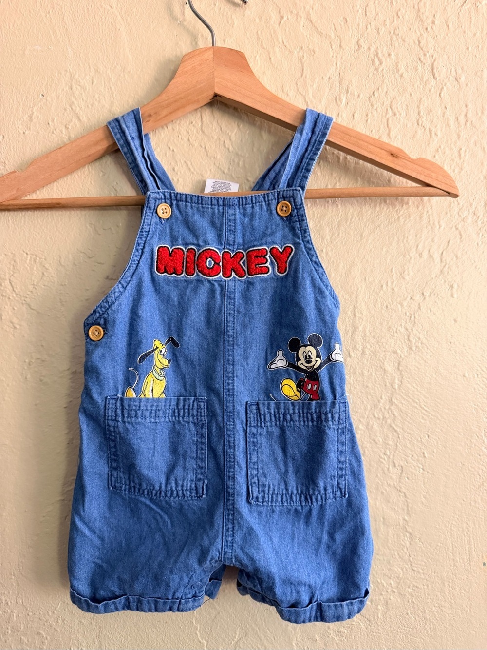 Disney Blue Denim Mickey & Pluto Toddler Overalls